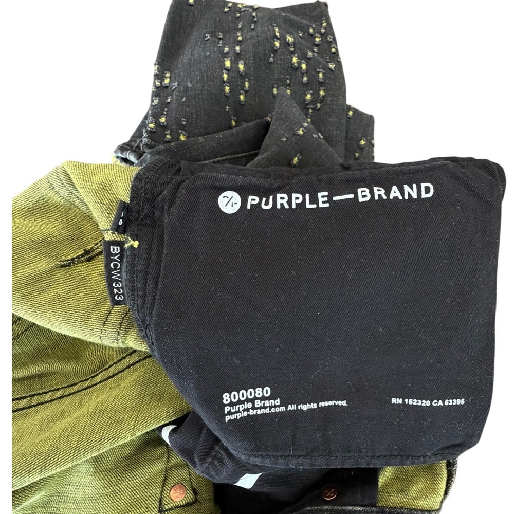 Purple Brand P001 Jeans | Black Wash w/ Yellow Contrast Weft |‎ Mens 31 | NWOT - Picture 6 of 13